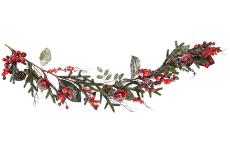 This Frosted Red Berry Fruit and Fir Christmas Garland is by designer Gisela Graham.  This festive garland is a statement piece all homes deserve. Would make an ideal gift for someone special or as a treat to yourself to hang on your wall or mantlepiece. It will delight for years to come and will compliment any Christmas deccorations  year after year. Remember Booker Flowers and Gifts for Gisela Graham Christmas Decorations. Matching Door Wreath available. 